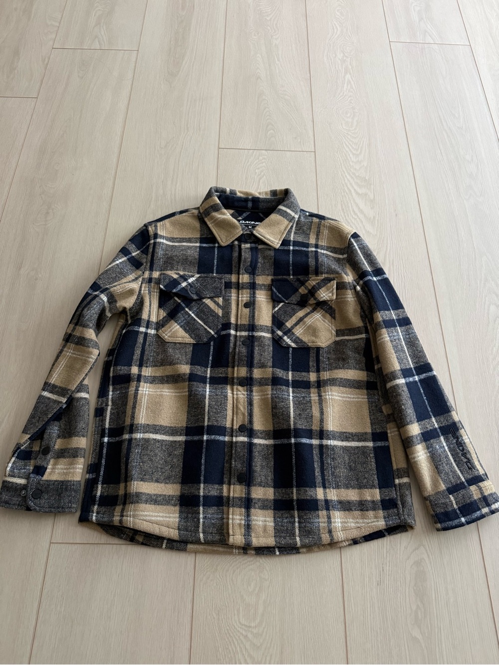 Dakine Snap-Front Thick Flannel Jacket in Navy, Tan and Gray